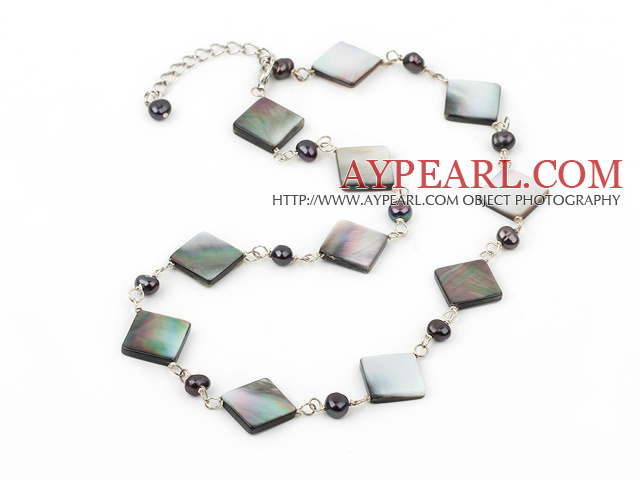 black pearl and black lip shell necklace with extendable chain