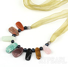 black pearl multi color stone necklace with ribbon