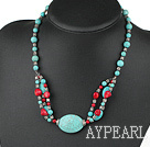 17.5 inches turquoise and red coral necklace with moonlight clasp
