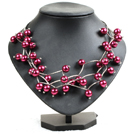 Trendy Style Multi Strand Wine Red Seashell Beads Twisted Necklace With Bending Alloyed Tube