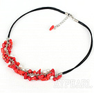simple and fashion white pearl red coral necklace with extendable chain