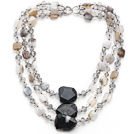 Multi Strands Madagascar Agate and Crystal Necklace