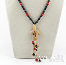 black pearl and red agate y shape necklace with lobster clasp