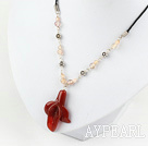 simple and fashion natural trumpet flower agate necklace with extendable chain