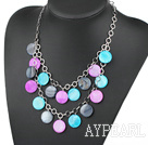 Dyed Multi Color Round Shell Necklace with Metal Loop
