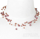 Fashion Multi Strand Dyed Pink Freswater Pearl Threaded Necklace With Toggle Clasp