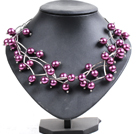 Trendy Style Multi Strand Purple Seashell Beads Twisted Necklace With Bending Alloyed Tube