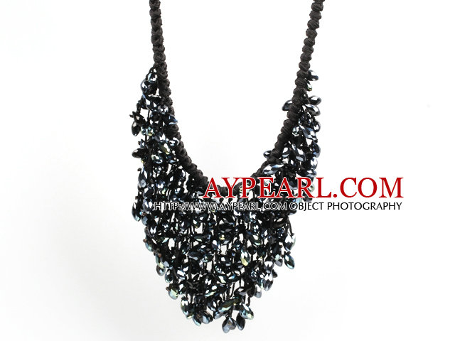 Sparkly Bib Shape Black Series Water Drop Shape Crystal Statement Party Necklace