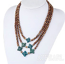 3 strand dyed golden color pearl and blue jade necklace