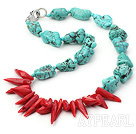 tribal jewelry turquoise and red coral necklace