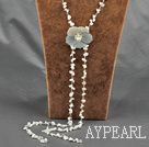 fashion long style howlite chips and shell flower necklace with lobster clasp