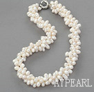 3 strand natural white 6-7mm drilled pearl necklace with moonlight clasp