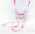 fashion long style dyed pink pearl and clear crystal necklace 