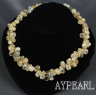Beautiful Light Yellow Burst Pattern Crystal Threaded Strand Necklace
