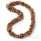 18.5 inches 4-strand dyed brown pearl necklace with moonlight clasp