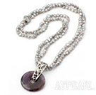 double strand gray pearl and natural amethyst good luck pendant neclace 
