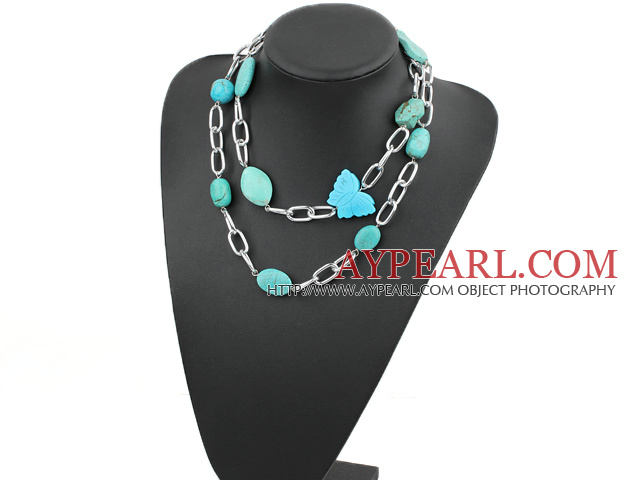 39 inches turquoise necklace with metal chain
