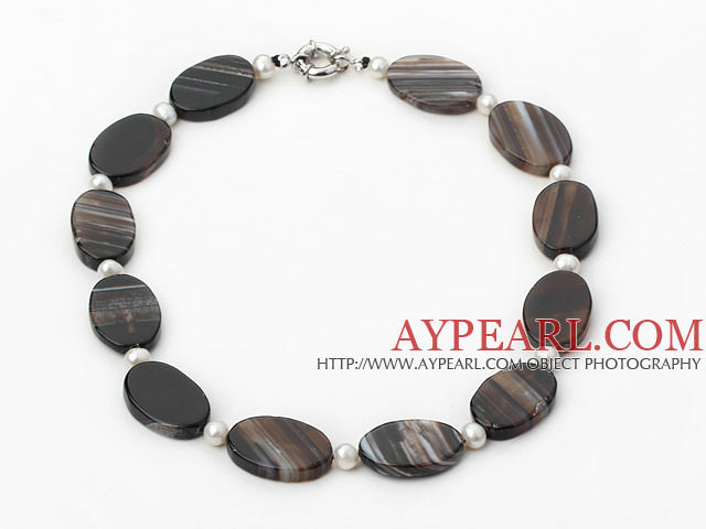 18 inches line patterned black agate necklace with moonlight clasp