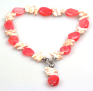 Wholesale Biwa Pearl and Hot Pink Agate Pendant Necklace (The Pendant Is Removable)