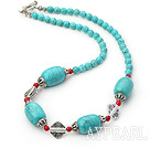 Wholesale 18 inches blue turquoise and red alaqueca necklace with toggle clasp