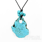 Wholesale Nice Simple Style Round And Large Irregular Shape Blue Turquoise Pendant Necklace With Black Cords