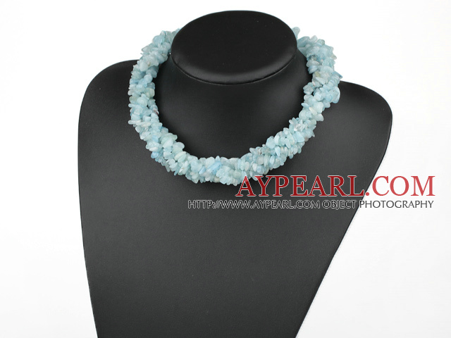 Beautiful Multi Function Long Style Aquamarine Chips Strand Necklace, Sweater Necklace