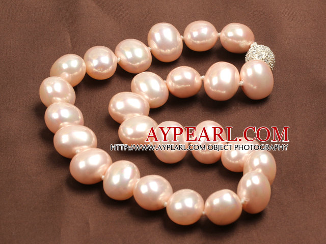Chunky Big Potato Shape Pink Color Sea Shell Beads Necklace with Magnetic Clasp