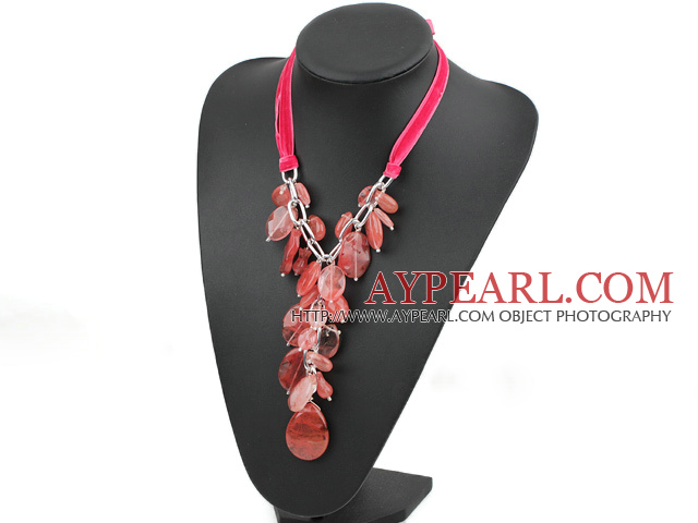 23.6 inches cherry quartze necklace with ribbon