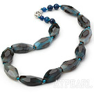 Single Strand Incidence Angle Blue Agate Necklace with Lobster Clasp
