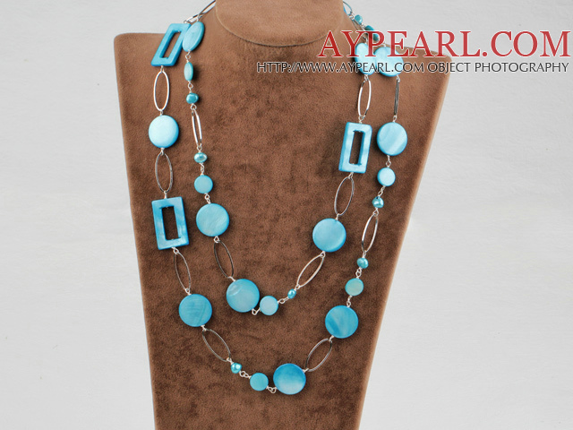 41 inches dyed blue pearl shell long necklace