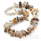 Chunky Style Rectangle Shape Gray Yellow Agate Stone Necklace ( The Stone May Not Be Complete )