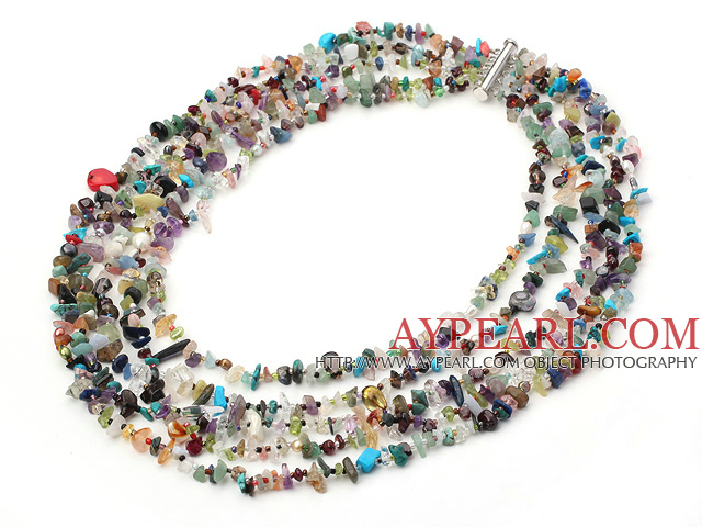 multi strand seven colored stone necklace with slide clasp