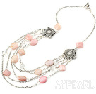 Wholesale Lovely Multi Pink Opal And White Crystal Layer Metal Chain Necklace