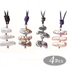 Wholesale Fashion Simple Design 4 pcs Biwa Pearl Leather Pendant Necklace with Lobster Clasp