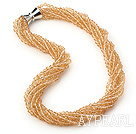 Multi Strands Golden Champagne Color Crystal Necklace with Magnetic Clasp