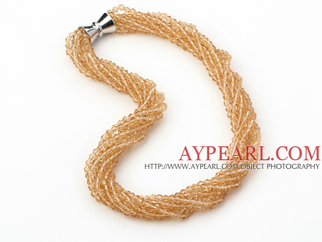 Multi Strands Golden Champagne Color Crystal Necklace with Magnetic Clasp