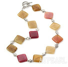 Elegant Rhombus Shape Three Color Jade And Tibet Siver Necklace With Toggle Clasp