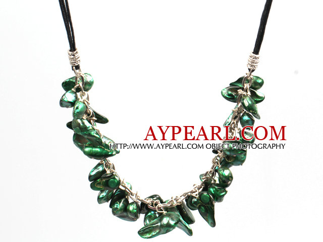 New Arrival Peacock Green Color Teeth Shape Pearl Necklace with Lobster Clasp