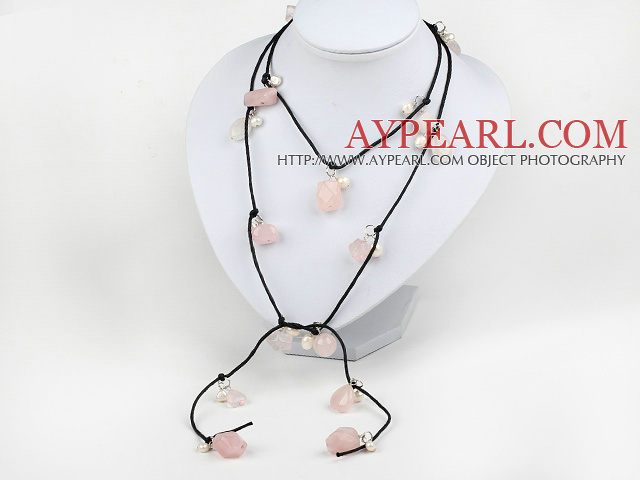 47 inches pearl and rose quartz long style necklace