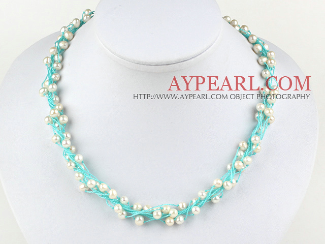 18 inches 4-5mm white pearl crystal with lobster clasp