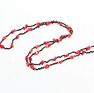Wholesale Fashion Long Style Red Coral Chips Black Beads Necklace