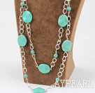 fashion long style burst pattern turquoise necklace with metal chain