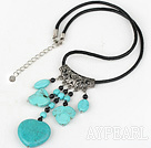 17.5 inches simple black agate and turquoise necklace with lobster clasp