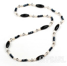 31.5 inches pearl crystal and black agate long style necklace