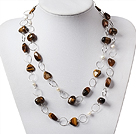 Wholesale Long Style Pearl and Tiger Eye Necklace with Metal Loop Chain