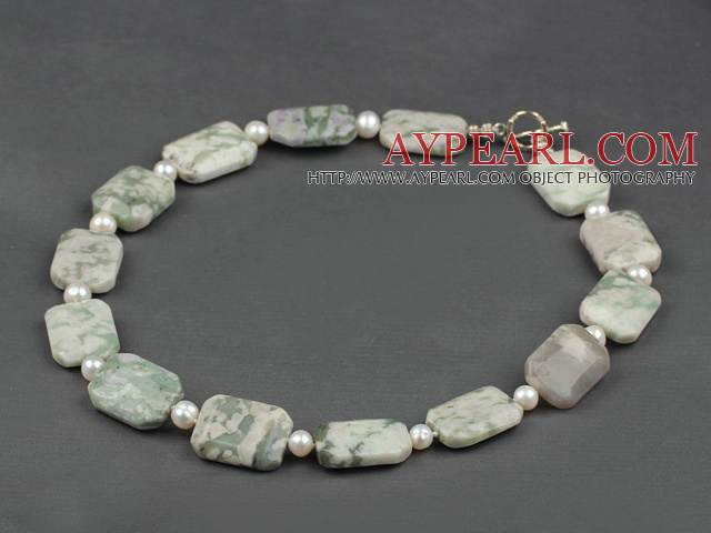 18 inches pearl and tianshan stone necklace with toggle clasp