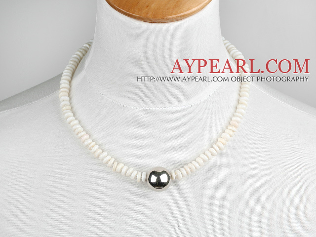 17.5 inches 7-8mm white shell necklace with heart toggle clasp