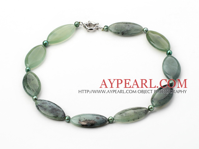 18 inches pearl and serpentine jade necklace with moonlight clasp