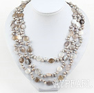 Multi Strands Pearl and Persian Gray Agate Necklace