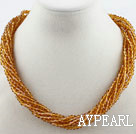 Multi Strands Amber Color Crystal Necklace with Magnetic Clasp